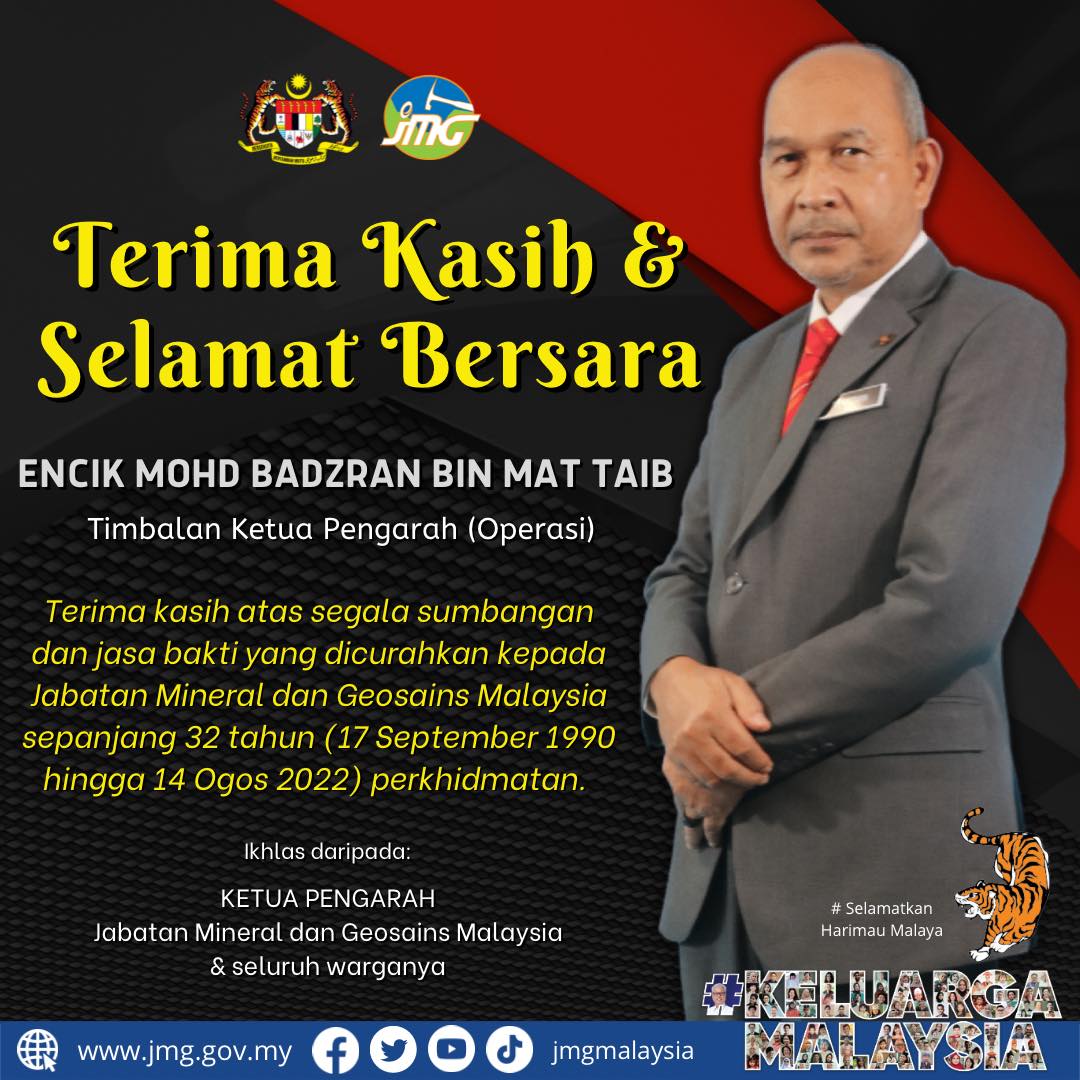 Selamat Bersara Kepada Tuan Timbalan Ketua Pengarah (Operasi), Jabatan Mineral Dan Geosains Malaysia