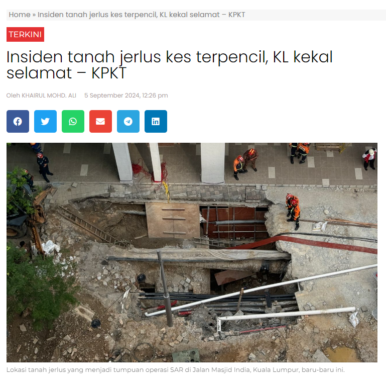 Insiden tanah jerlus kes terpencil, KL kekal selamat – KPKT