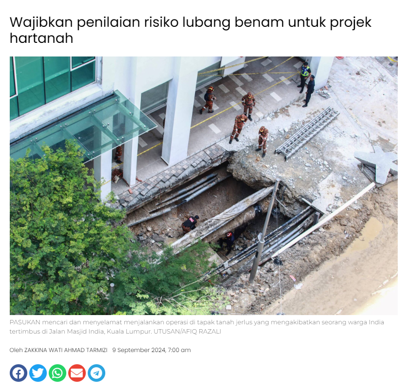 Wajibkan penilaian risiko lubang benam untuk projek hartanah