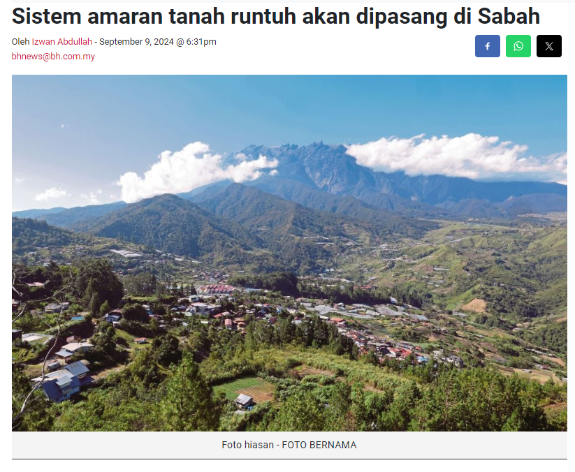 Sistem amaran tanah runtuh akan dipasang di Sabah