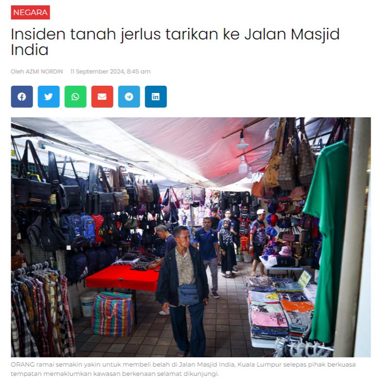 Insiden tanah jerlus tarikan ke Jalan Masjid India