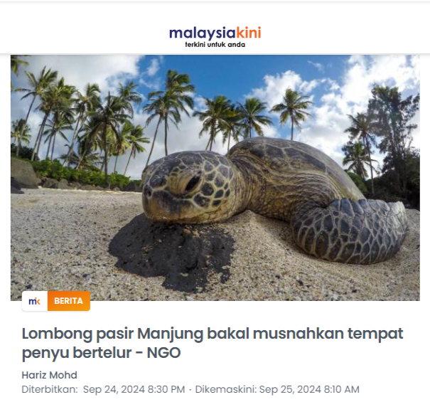 Lombong pasir Manjung bakal musnahkan tempat penyu bertelur - NGO