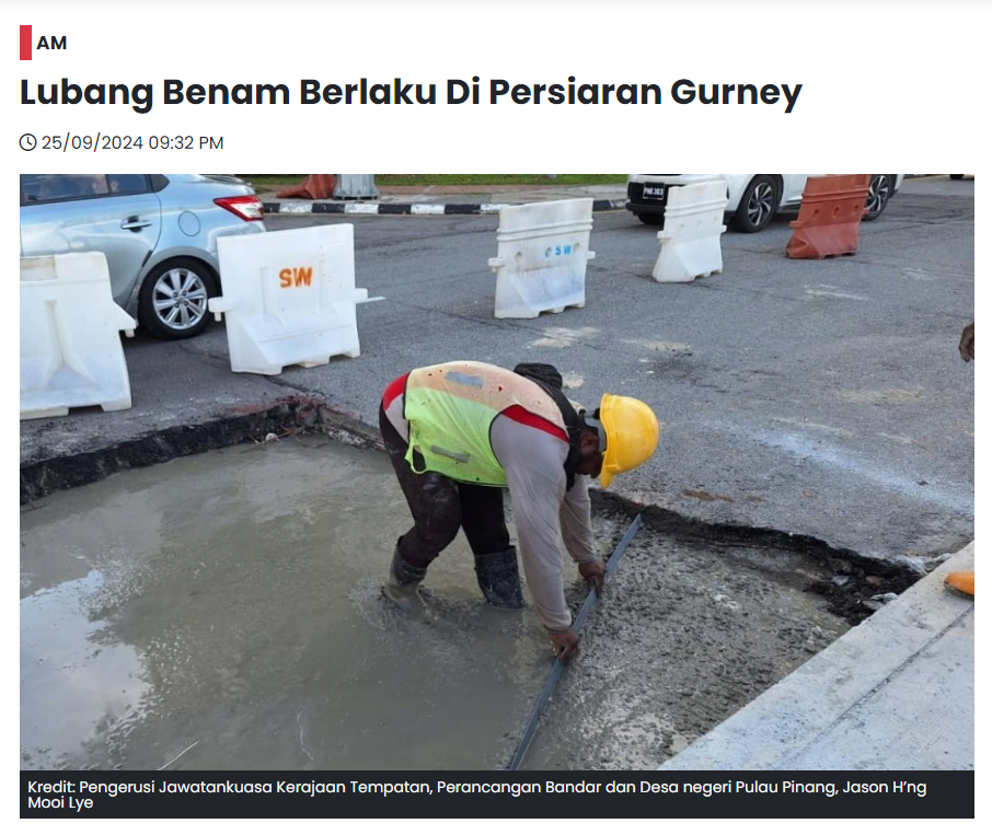 Lubang Benam Berlaku Di Persiaran Gurney