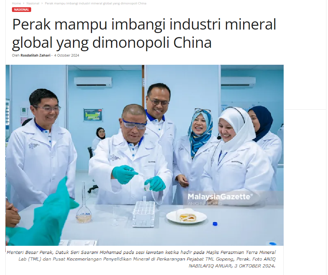 Perak mampu imbangi industri mineral global yang dimonopoli China