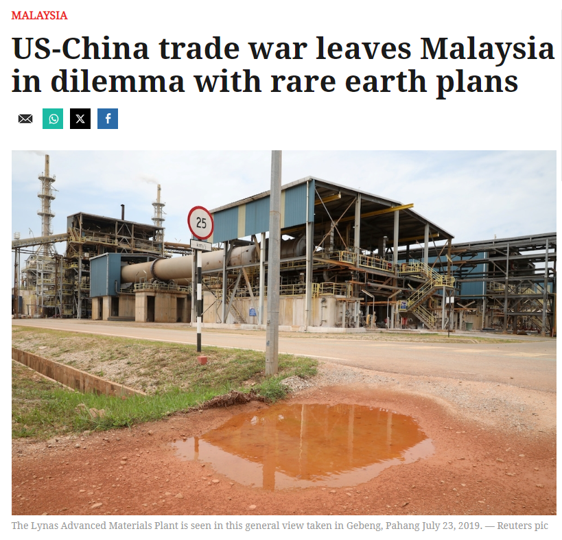 US-China trade war leaves Malaysia in dilemma with rare earth plans