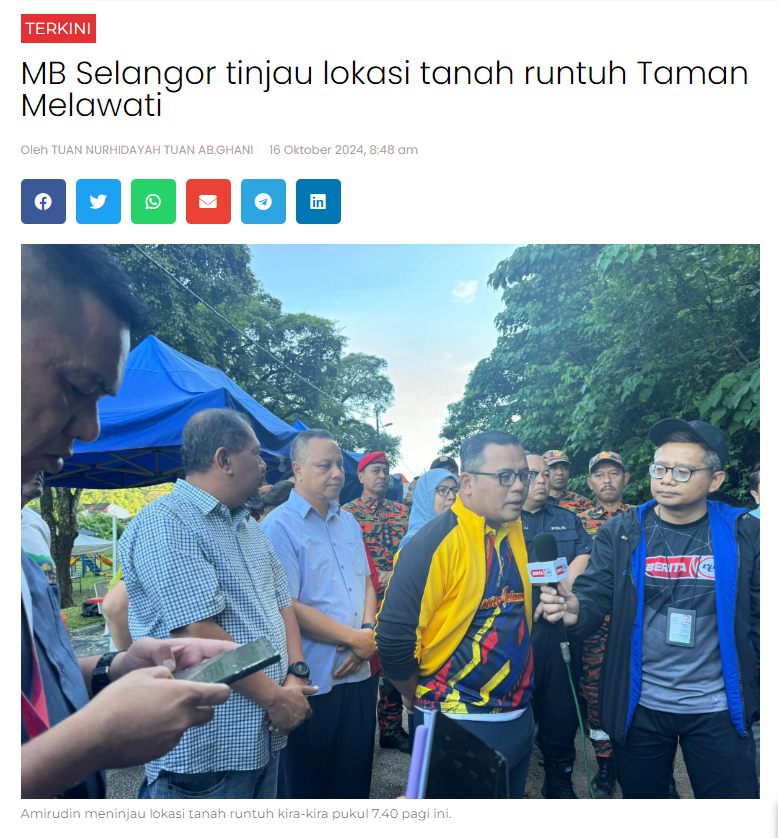 MB Selangor tinjau lokasi tanah runtuh Taman Melawati