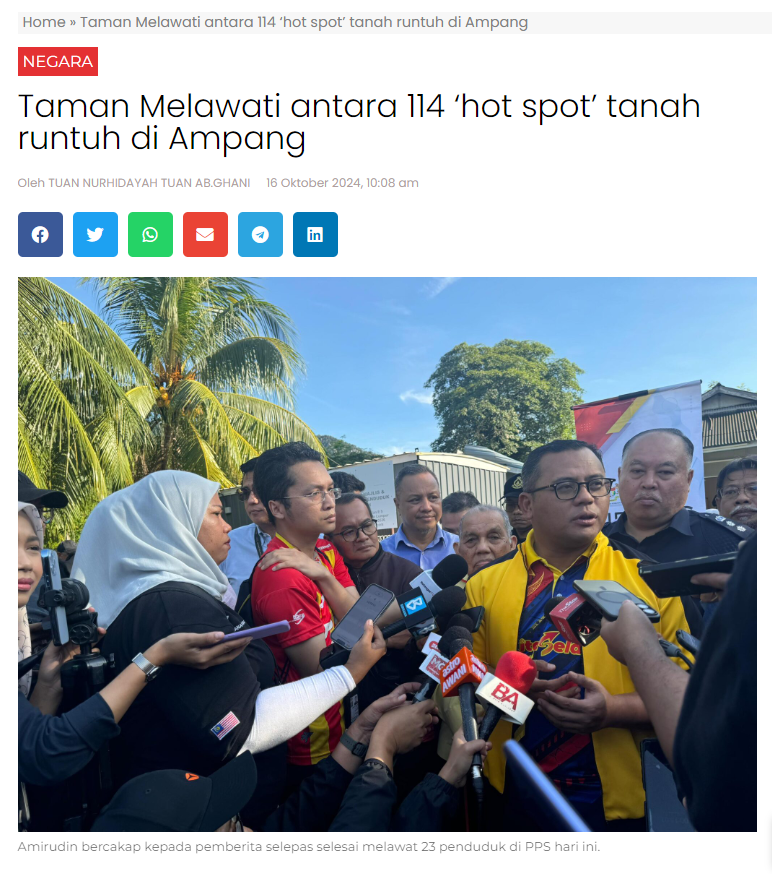 Taman Melawati antara 114 ‘hot spot’ tanah runtuh di Ampang