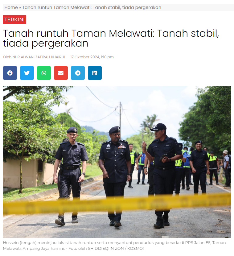 Tanah runtuh Taman Melawati: Tanah stabil, tiada pergerakan