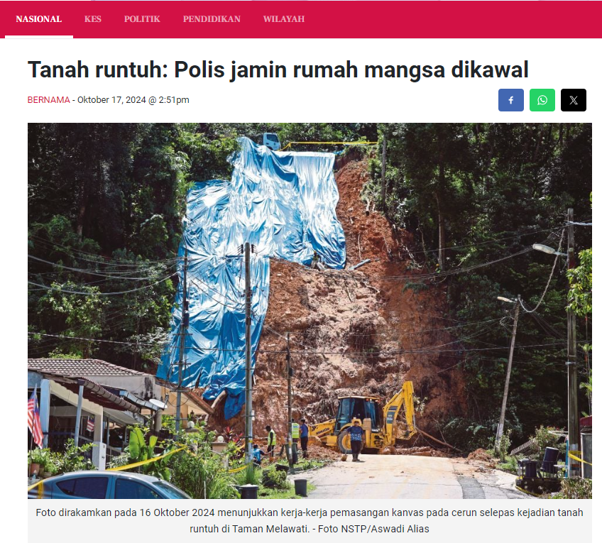 Tanah runtuh: Polis jamin rumah mangsa dikawal