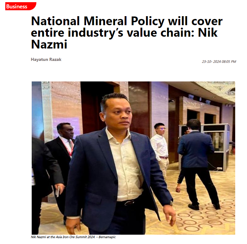 National Mineral Policy will cover entire industry's value chain: Nik Nazmi