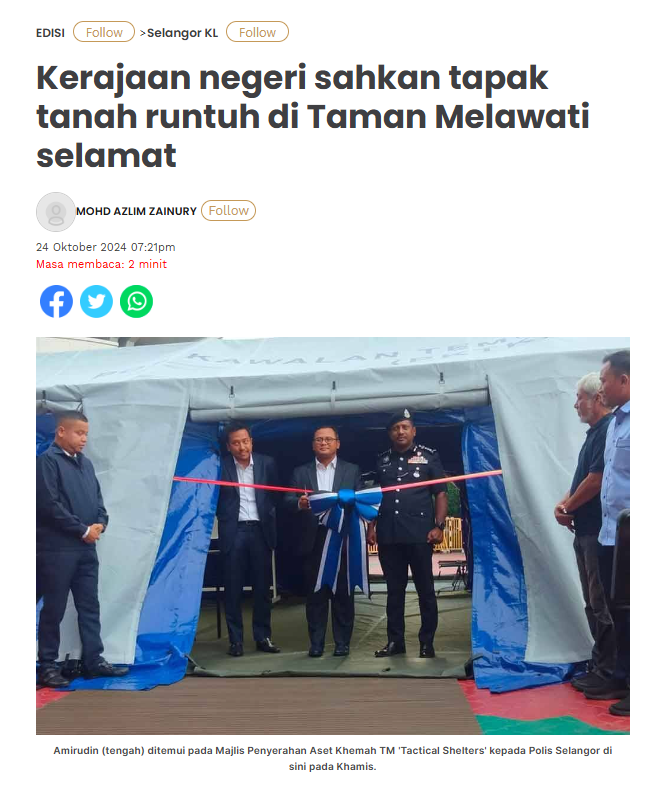 Kerajaan negeri sahkan tapak tanah runtuh di Taman Melawati selamat