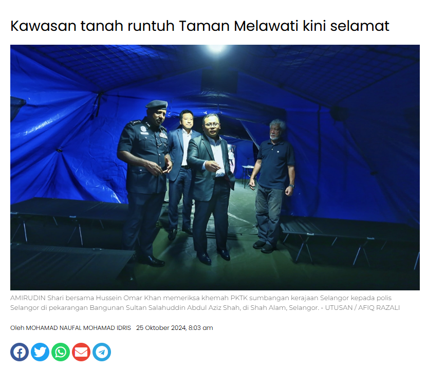 Kawasan tanah runtuh Taman Melawati kini selamat