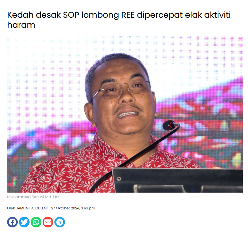 Kedah desak SOP lombong REE dipercepat elak aktiviti haram 