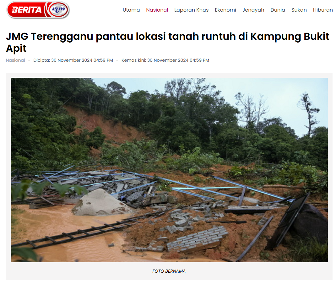 JMG Terengganu pantau lokasi tanah runtuh di Kampung Bukit Apit