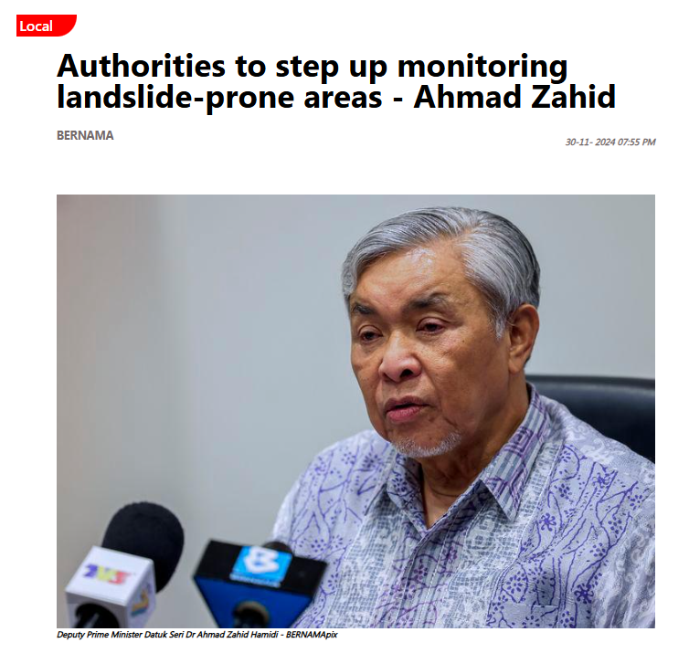 Authorities to step up monitoring landslide prone areas - Ahmad Zahid