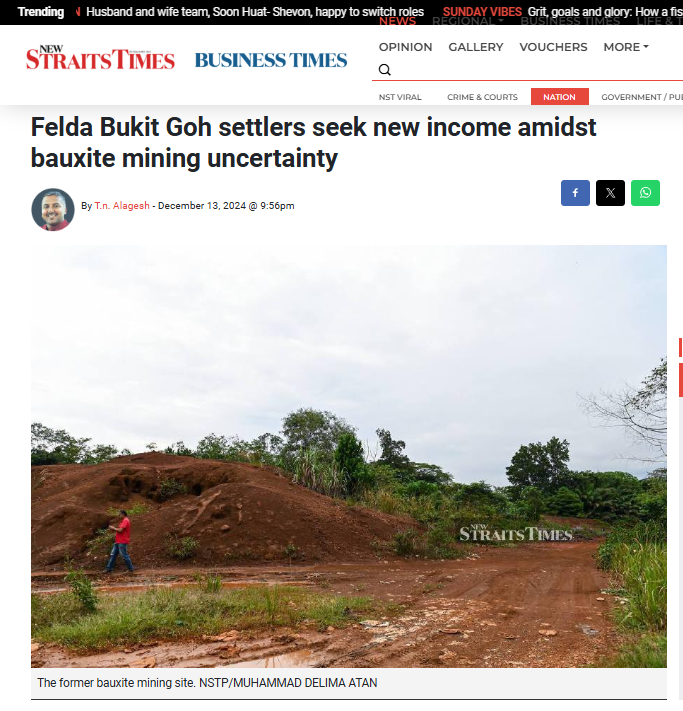 Felda Bukit Goh settlers seek new income amidst bauxite mining uncertainty