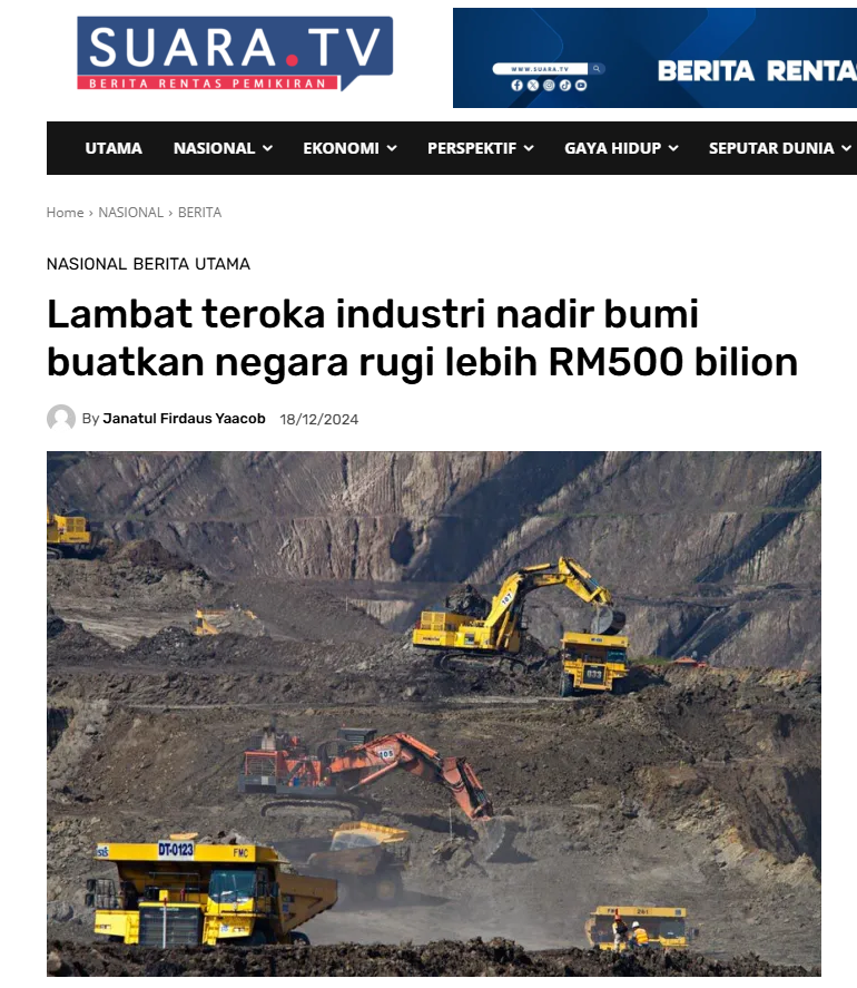 Lambat teroka industri nadir bumi buatkan negara rugi lebih RM500 bilion