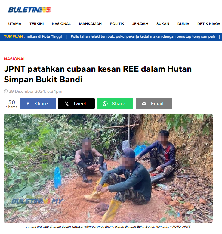 JPNT patahkan cubaan kesan REE dalam Hutan Simpan Bukit Bandi