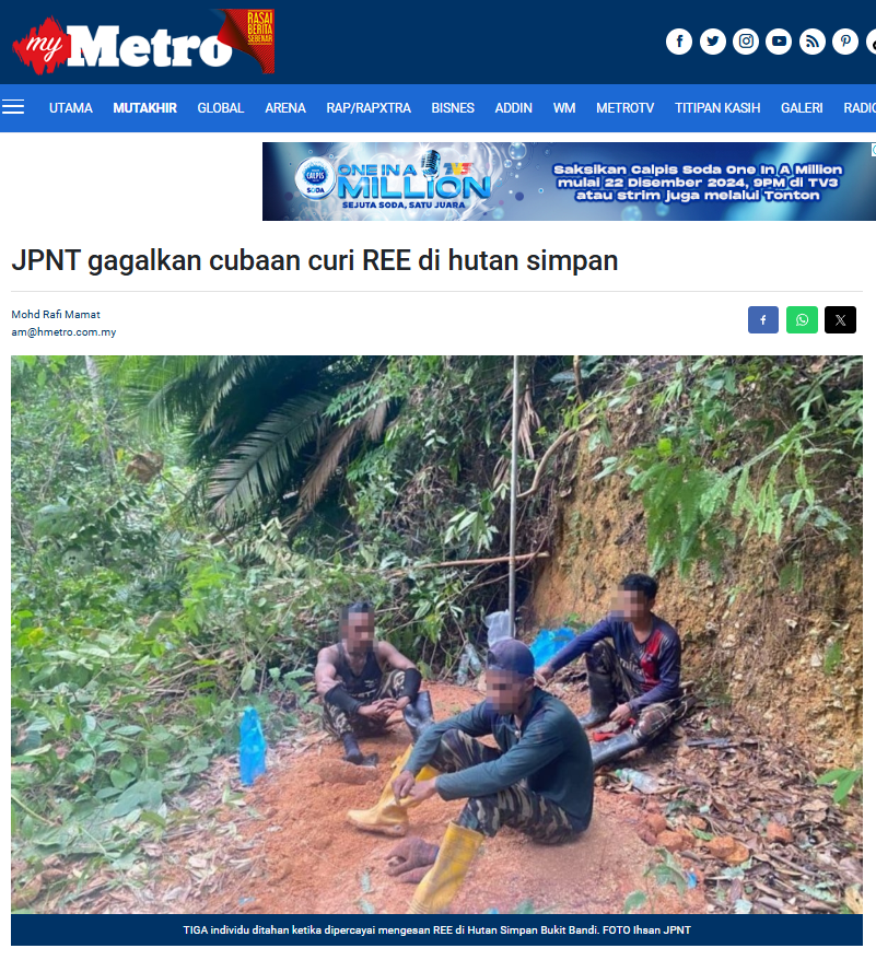 JPNT gagalkan cubaan curi REE di hutan simpan