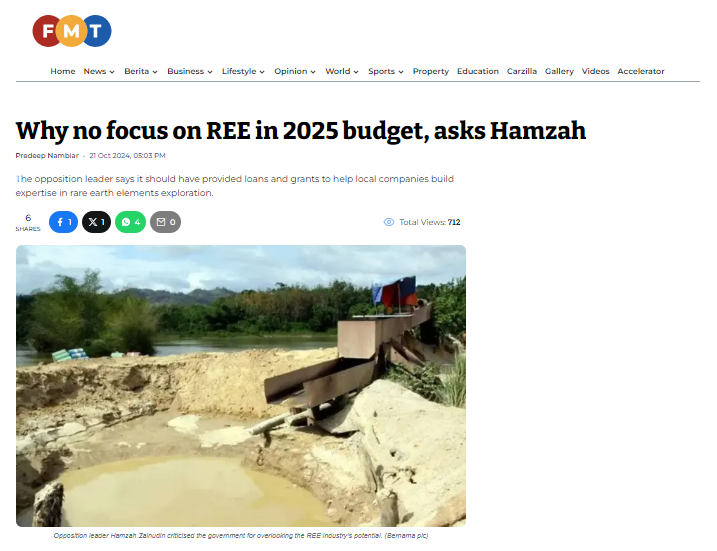 Why no focus on REE in 2025 budget, asks Hamzah