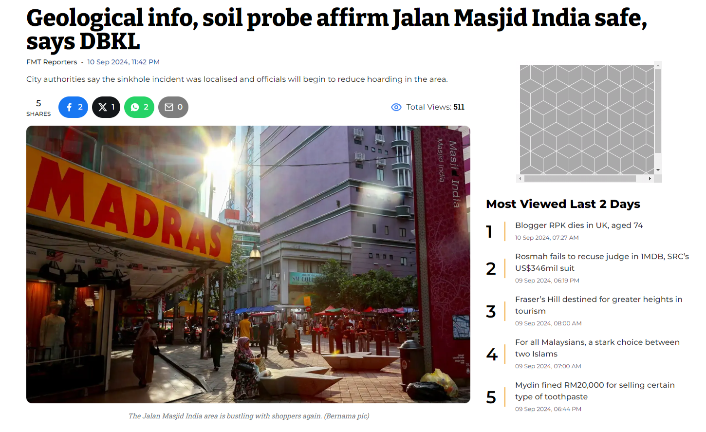 Geological info, soil probe affirm Jalan Masjid India safe, says DBKL