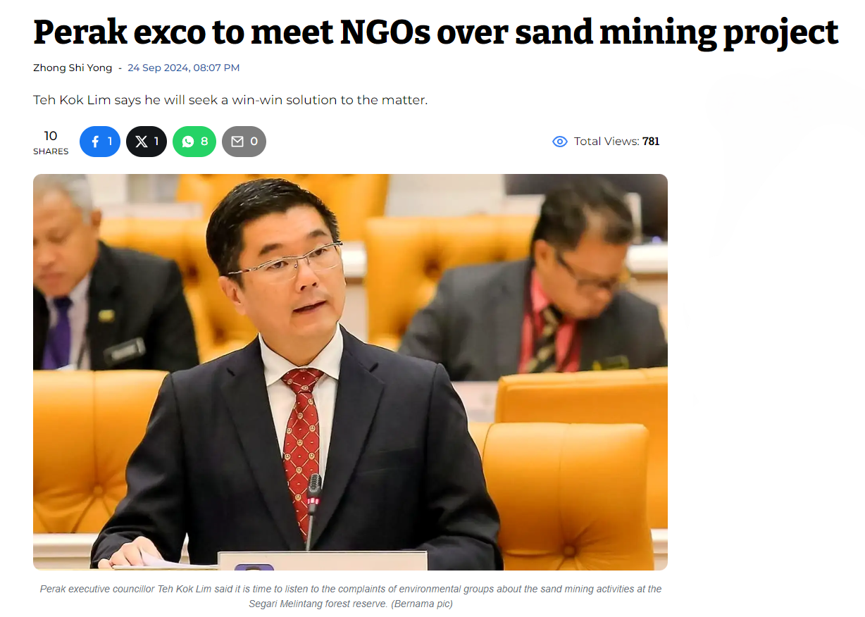 Perak exco to meet NGOs over sand mining project