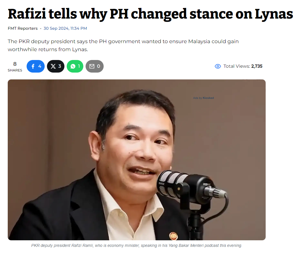 screencapture freemalaysiatoday category nation 2024 09 30 rafizi tells why ph changed stance on lynas 2024 10 01 07 34 50