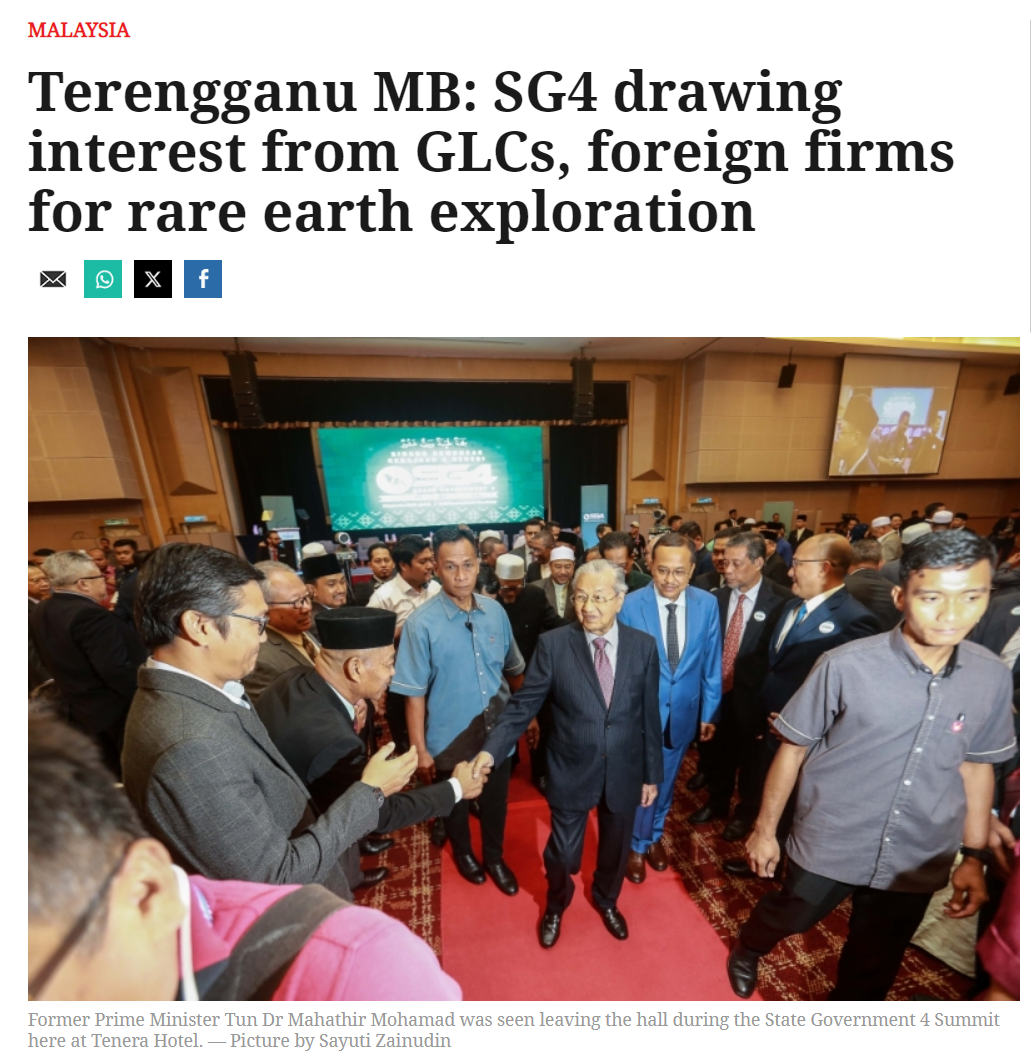 Terengganu MB: SG4 drawing interest from GLCs, foreign firms for rare earth exploration